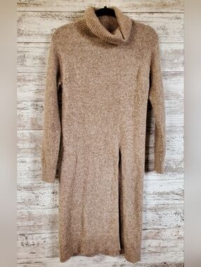 FORE Alpaca Wool Blend Front Slit Sweater Dress - Mocha
